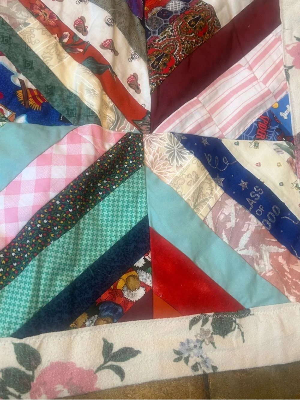 Colorful Chevron Stripes Roses Handmade Patchwork Quilt Multi-Color Cottage Core